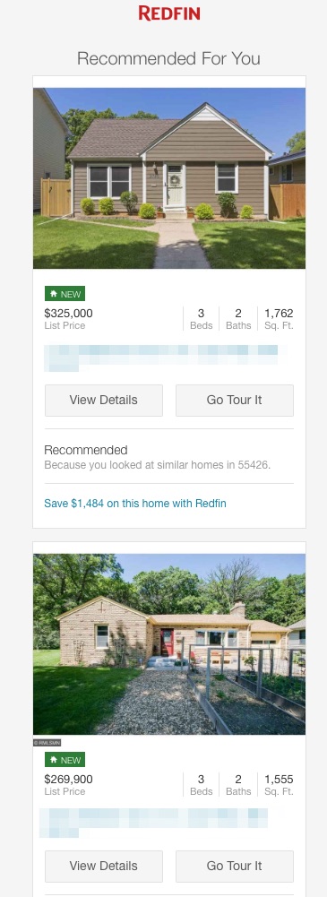 redfin new homes available triggered email